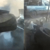 Impressionante: borracheiro é arremessado por pneu que explode; vídeo