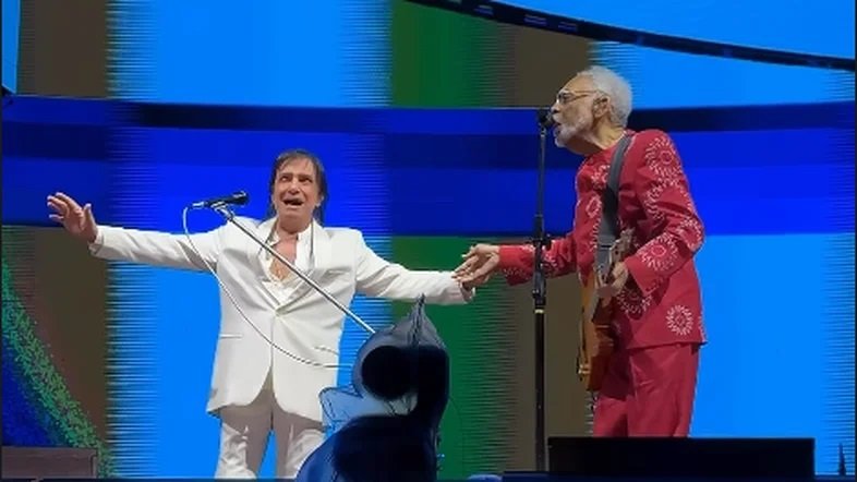 Gilberto Gil e Roberto Carlos em show no Allianz Parque Foto: Reprodução/Instagram/@gilbertogil