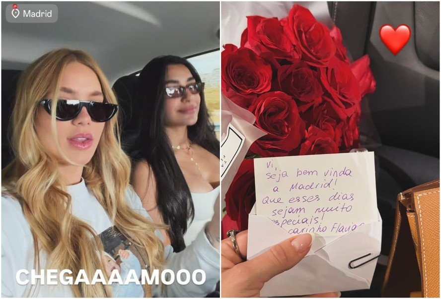 Virginia Fonseca é recebida com buquê de rosas em Madri: “Que sejam dias especiais”