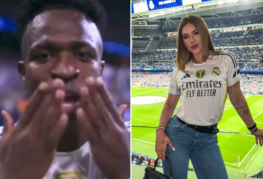 Virginia assiste ao jogo do Real Madrid, Vini Jr marca dois e web vibra: "Pé quente"