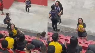 Torcedora flagra traição do marido na arquibancada da Ilha do Retiro e deixa estádio com a amante dele
