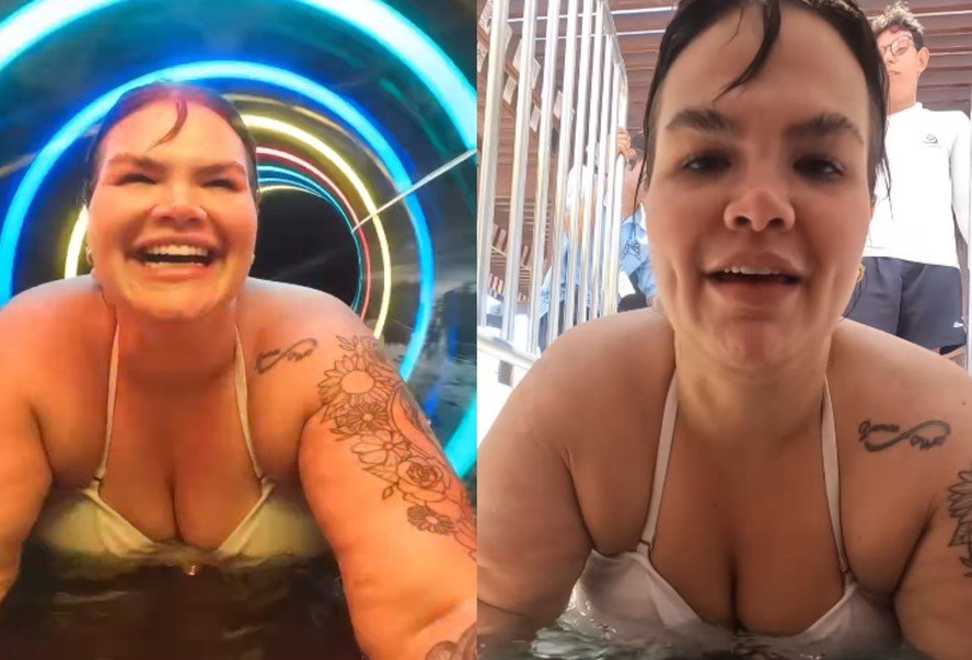 Thais Carla comemora primeira descida em tobogã após perder 75 kg: “Não dá pra descrever a emoção”