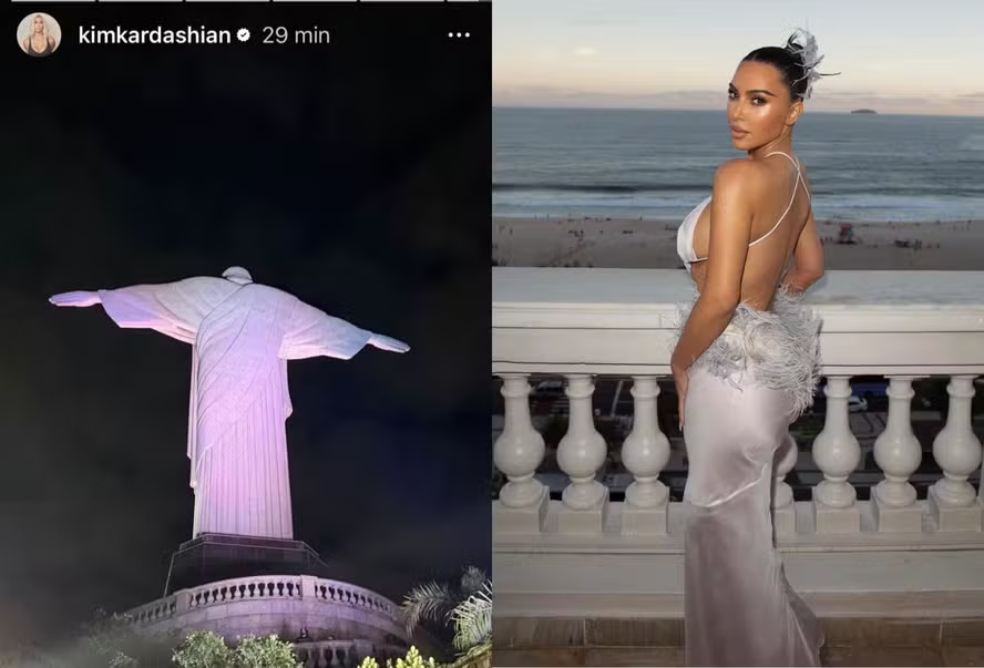 Kim Kardashian visita o Cristo Redentor durante passagem pelo Brasil — Foto: Reprodução/ Instagram