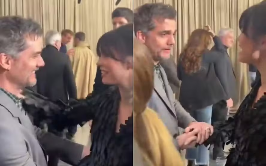 Wagner Moura e Mia Goth se encontram em desfile em Paris e conversa em português viraliza
