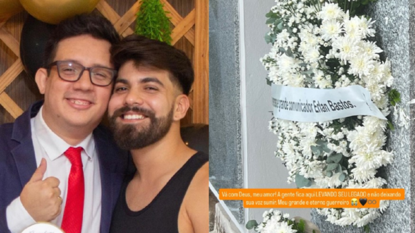 Marido de Erlan Bastos se despede do jornalista durante enterro no Piauí