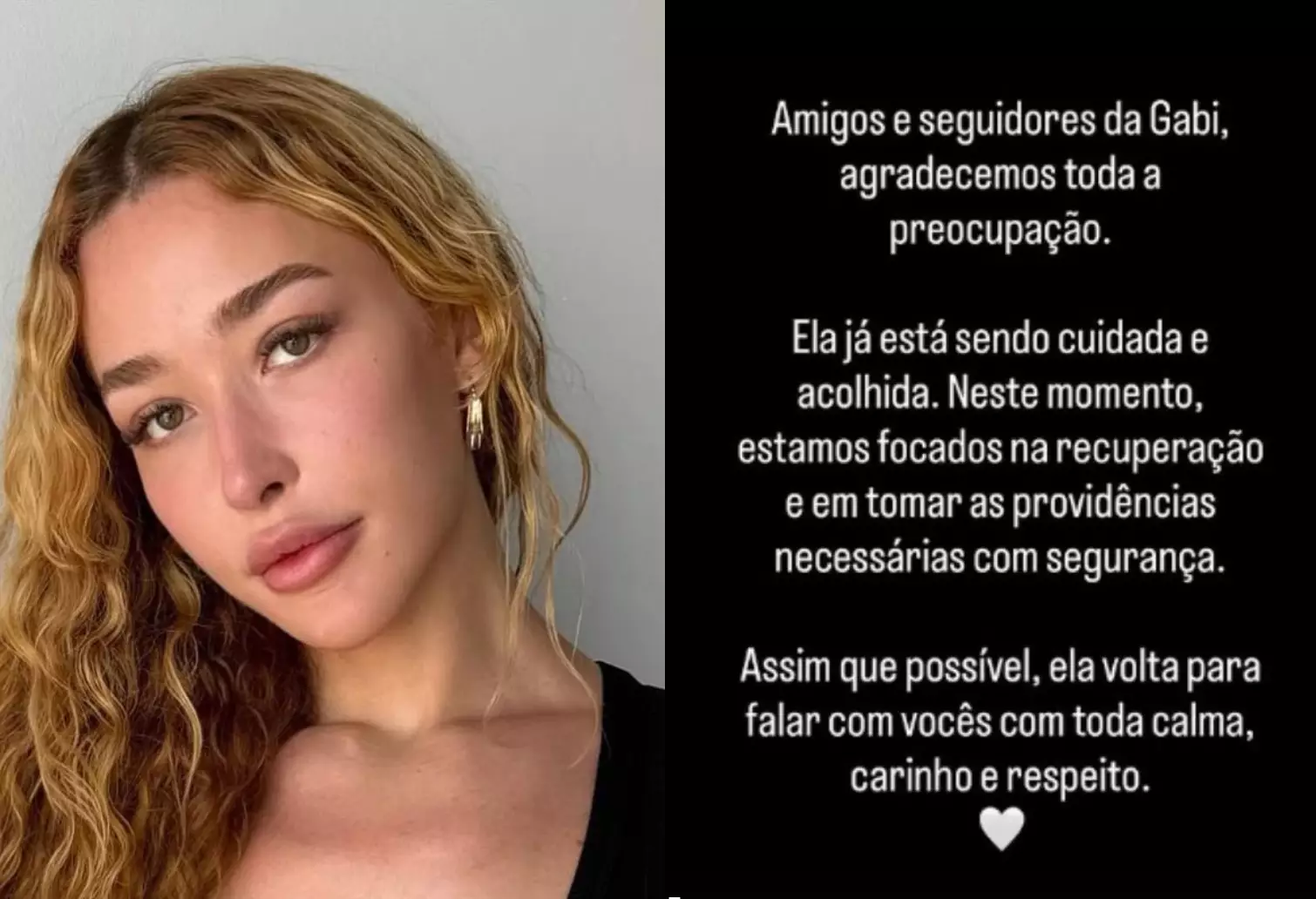 Gabrielle Gambine / Comunicado compartilhado por sua equipe - Foto: Reprodução: Instagram @gabriellegambinee