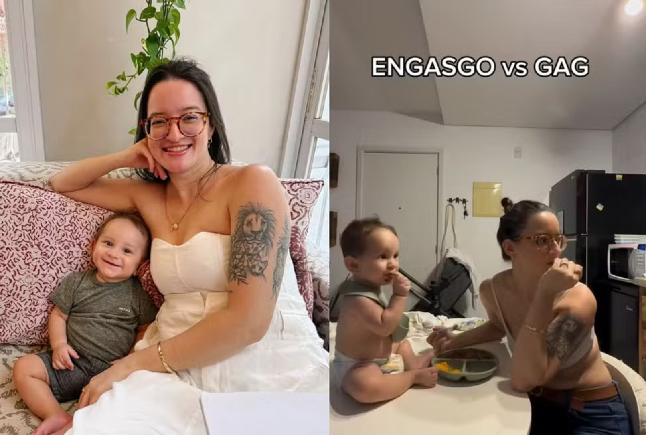 Influenciadora Maria Eugênia registrou momento em que realizou manobra de desengasgo no filho Joaquim, de sete meses - Foto: Reprodução