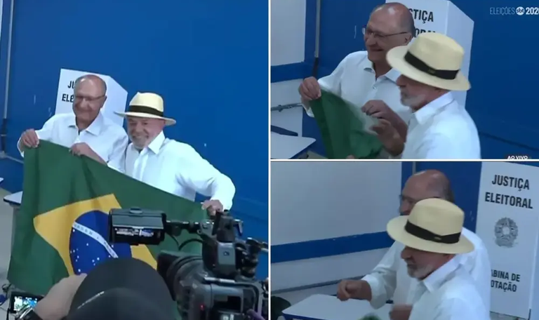 Viral: É falso que Lula tenha amassado e jogado bandeira do Brasil no chão após votar; veja o vídeo 48 Viral: É falso que Lula tenha amassado e jogado bandeira do Brasil no chão após votar; veja o vídeo